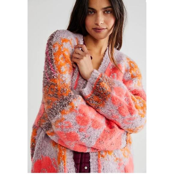 Free People Sweaters - Free People Gather Me Close Cardigan Passion Flower L Floral Knit Oversized